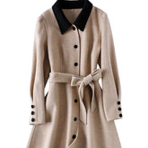 Beige winter coats luxury slim ladies long cashmere wool coat - FashionByTeresa